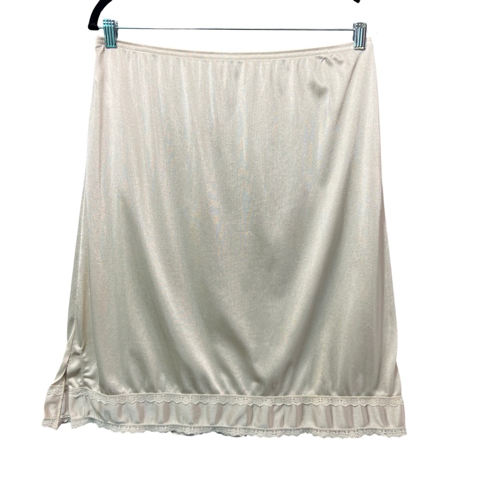 Underscore Vintage Beige Half Slip L Nylon‎ Lace Trim Skirt Liner 90s Pinup